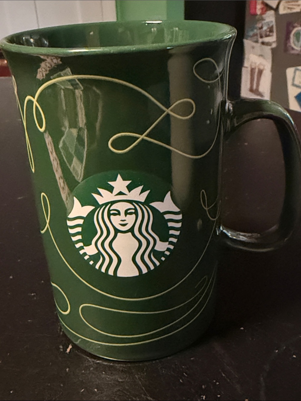 Starbucks 2020 Holiday Green Ceramic Mug Gold Swirl Siren Logo Christmas